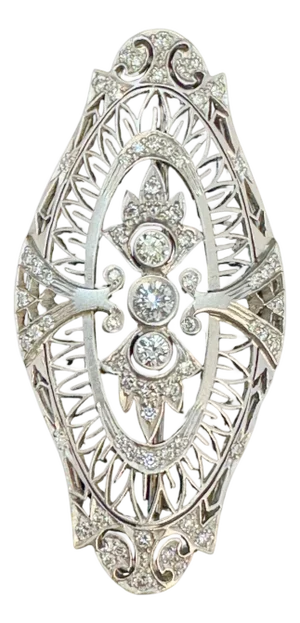 Estate Art Deco 1 Ct Diamond Platinum 12.5 Gm Pin / Broach VS Quality
