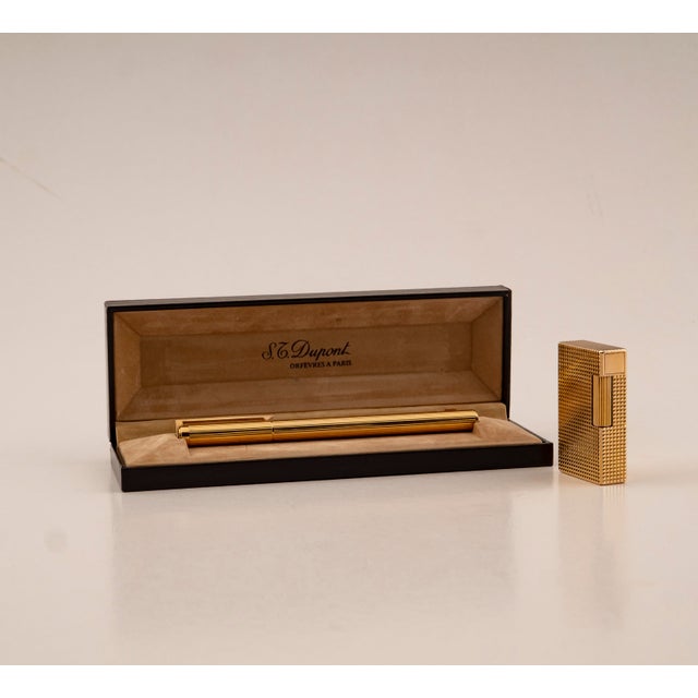 Gold-Plated Standard Lighter and Vermeil Piston Fountain Pen from S.T. Dupont, 1970s, Set of 2 For Sale - Image 18 of 18