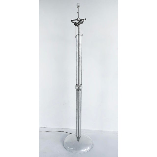 Modern 1980s Italian Seguso Silver-Infused Blown Murano Glass Floor Lamp With Fabric Shade For Sale - Image 3 of 10