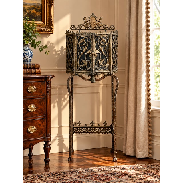 This is a truly striking example of a Gothic Revival telephone stand, attributed to the circle of Oscar Bach or Bertram...