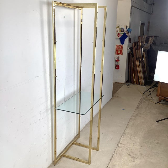 Modern Vintage Modern Brass and Glass Étagère With Sculptural Frame For Sale - Image 3 of 12