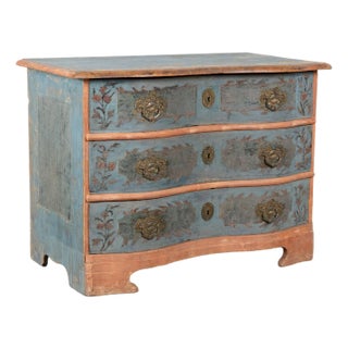 Late 18th Century Danish Pine Original Blue Painted Chest of Three Drawers For Sale