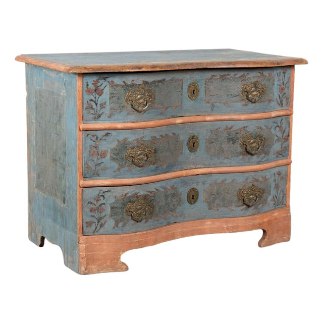 Late 18th Century Danish Pine Original Blue Painted Chest of Three Drawers For Sale