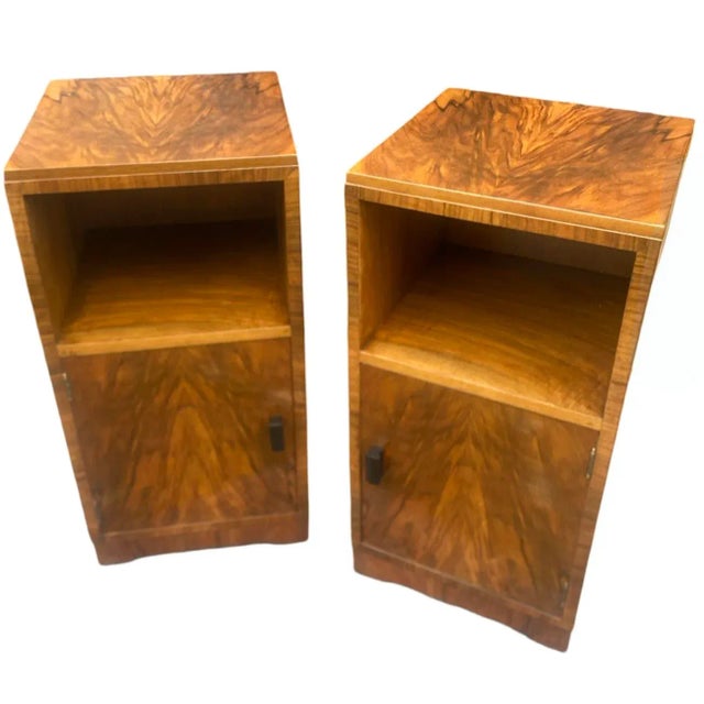 Art Deco Figured Walnut Nightstands, 1930s, Set of 2 For Sale - Image 10 of 11