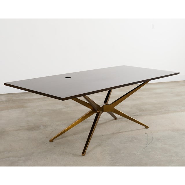 Midcentury Style Brass Base Walnut Writing Table Desk For Sale In Sacramento - Image 6 of 12