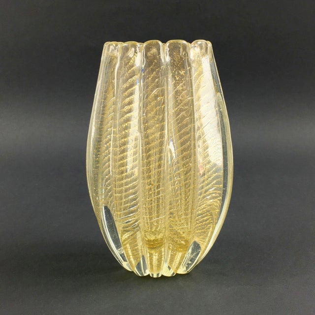 Stunning "Cordonato d'Oro" (in Italian "golden cord") glass vase designed by master designer Ercole Barovier for the...
