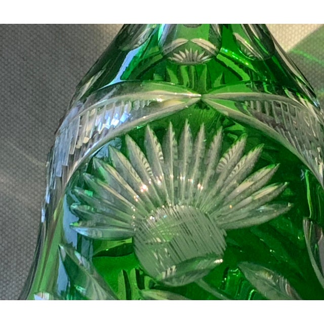 Mid 19th Century Large Antique German Emerald Green Cut-to-Clear Crystal Decanter For Sale - Image 17 of 18