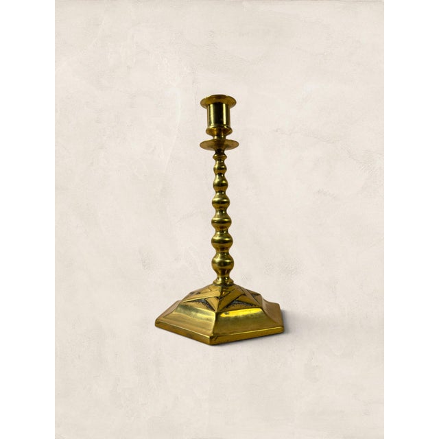 Antique English Edwardian Brass Hexagonal Candlestick Holders For Sale - Image 16 of 18