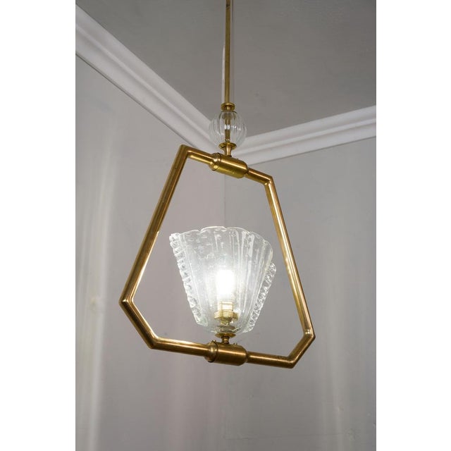 1930s Vintage Murano Glass Pendant with Brass Frame, 1930s For Sale - Image 5 of 11