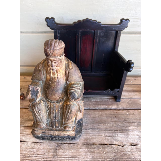 Fine 19th Century Polychrome Painted Carved Chinese Immortal Deity in the Large Wood Throne For Sale - Image 11 of 12
