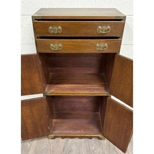 Japanese Vintage Japanese Tansu Style Oak and Engraved Brass Cabinet For Sale - Image 3 of 10