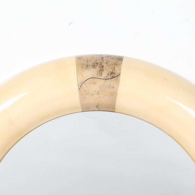1980s Mid-Century Modernist Cream Lacquered Goat Skin Round Mirror by Karl Springer For Sale - Image 5 of 10