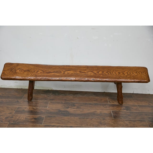 Mid 20th Century Rustic Pine Bench with Hand-Hewn Details – Versatile American Craftsmanship For Sale - Image 9 of 10