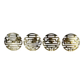 Vintage Brass Chinese Shou Longevity Curtain Tieback Posts Two Pairs - Set of Four For Sale