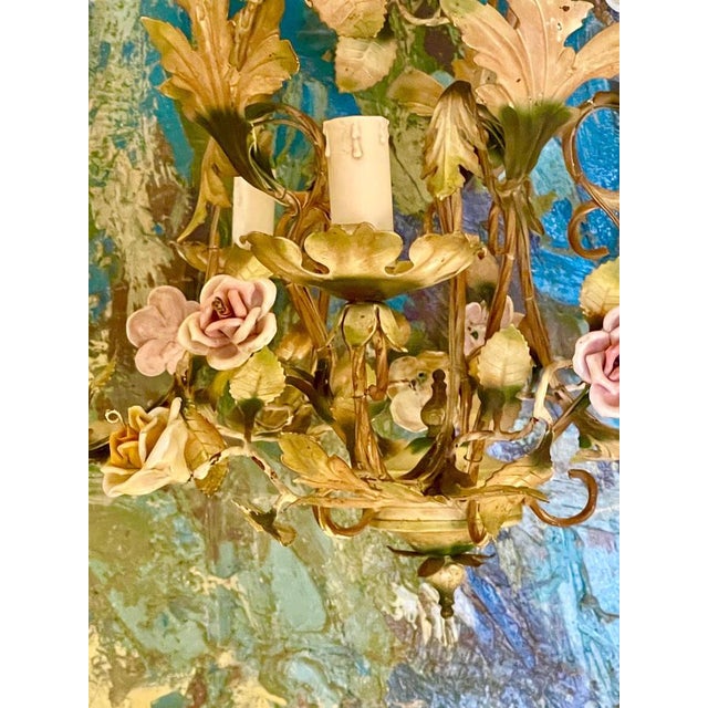Porcelain Floral Roses Flower Chandelier, 1940s For Sale - Image 10 of 14