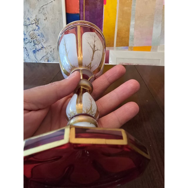 Antique Bohemian Glass Tall Pink Overlay Goblet For Sale - Image 9 of 9