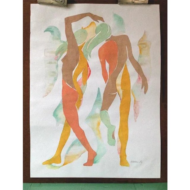 Semi abstract figurative collage with liquid, watercolor effects. Abstract Gesture I is painted with acrylic on archival...