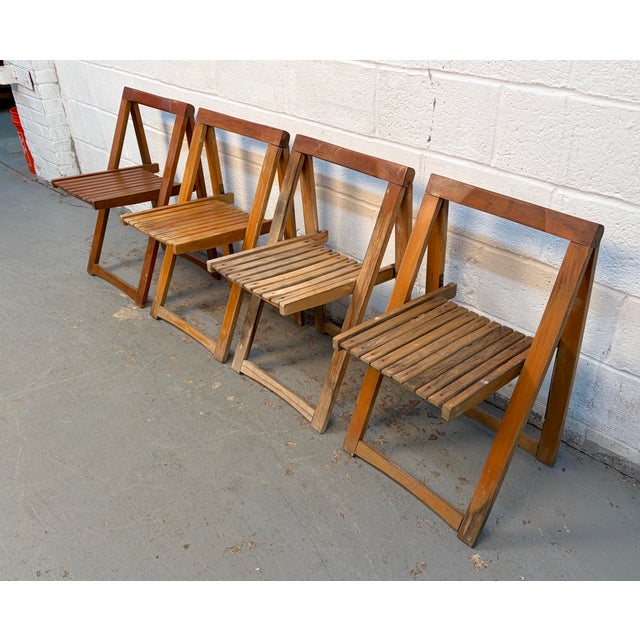 Mid 20th Century Romanian Drop Leaf Hide a Way Table W/ Four Folding Chairs For Sale - Image 16 of 17
