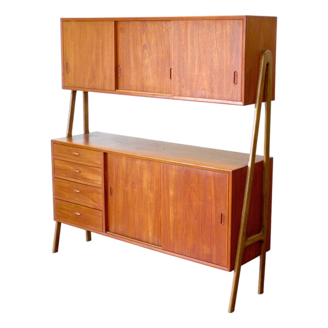 1960s Double-Tiered Danish Teak Tall Sideboard / Highboard For Sale