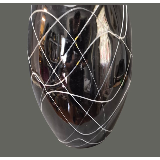Mid Century Modern Art Glass Black & White Drip String Pattern Vase 19'' For Sale - Image 4 of 9