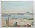 1958 watercolor on paper of a coastal landscape and town. Unsigned, pencil notation on verso "Tante Jo - from 15 Popy Lane...