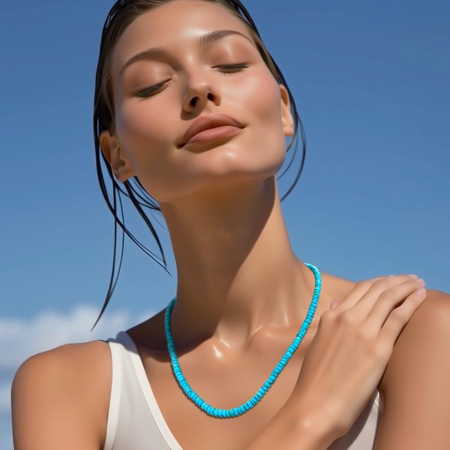 December Birthstone Turquoise 18k Gold Necklace For Sale - Image 9 of 9