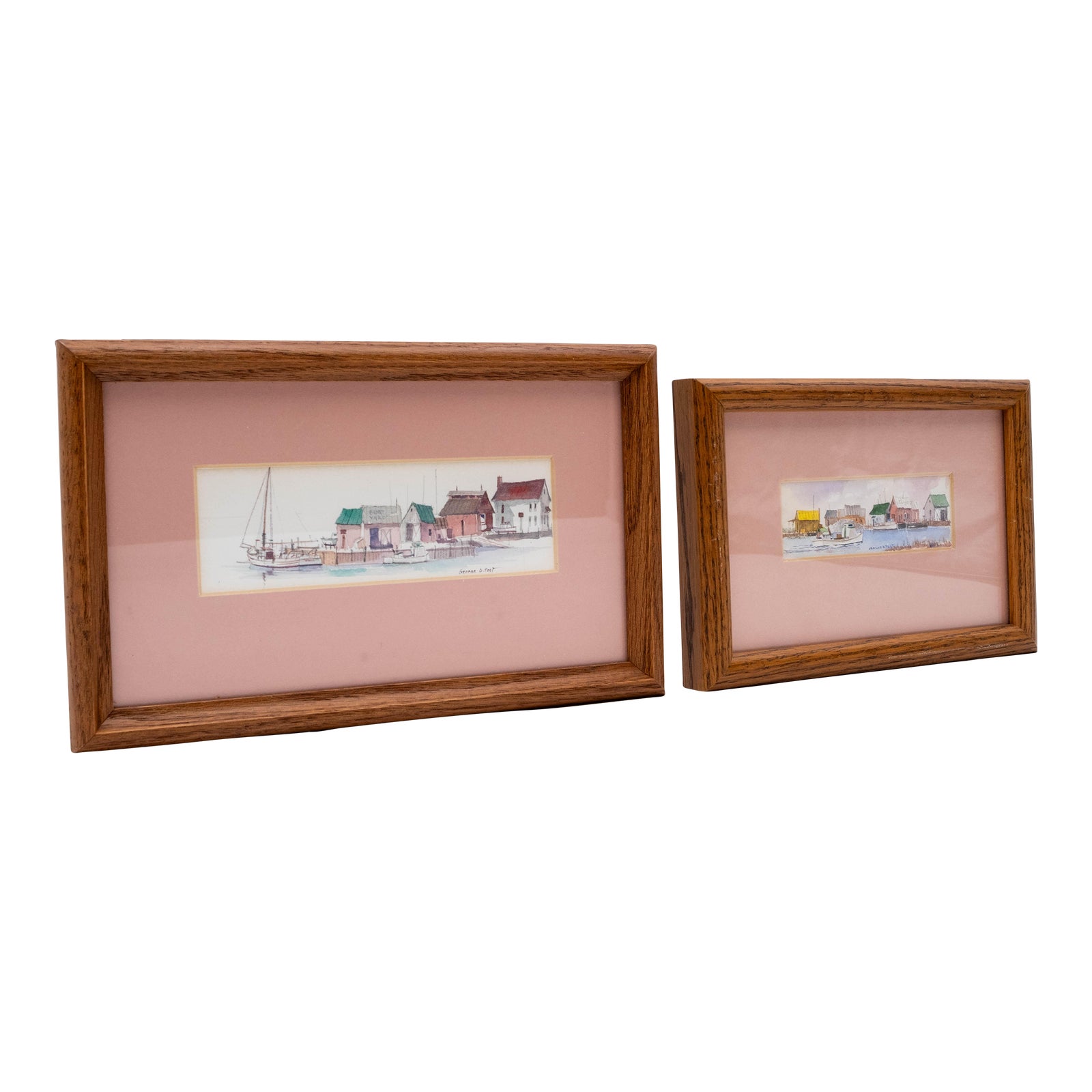 Pair of Nautical Watercolor Boat Yard Sailboat Paintings Signed George ...