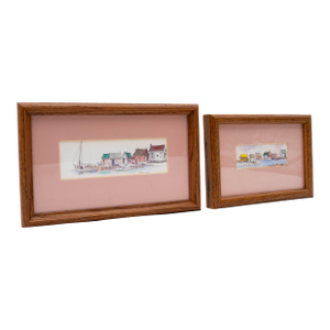 Pair of Nautical Watercolor Boat Yard Sailboat Paintings Signed George D Post