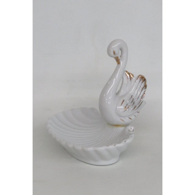 Porcelain Swan Figurine With Gold Trim Shell Trinket Dish Made in Japan 4857b For Sale In Miami - Image 6 of 14