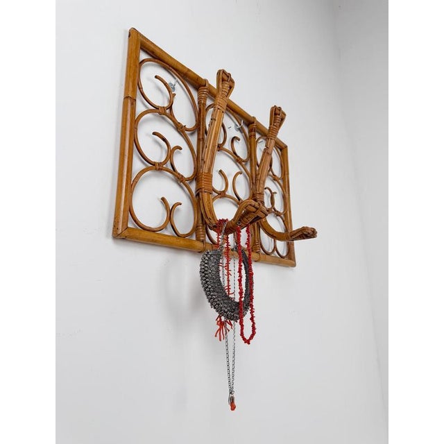 Mid-Century Italian Modern Cane, Rattan and Bamboo Wall-Mounted Coat Rack, 1960s For Sale - Image 14 of 18