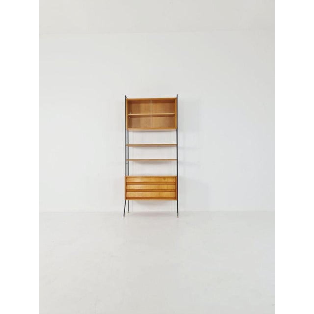 Freestanding String Shelf-System Unit Bookcase in Oak and Metal by Silverschild, 1950s For Sale - Image 10 of 10