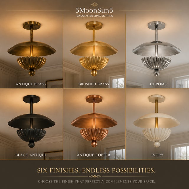 Metal Antique Brass Flush Mount Ceiling Light, Handmade Brass Flower Petal Ceiling Fixture, Art Deco Ceiling Lamp for Bedroom Hallway Dining Room 18x30 For Sale - Image 7 of 13