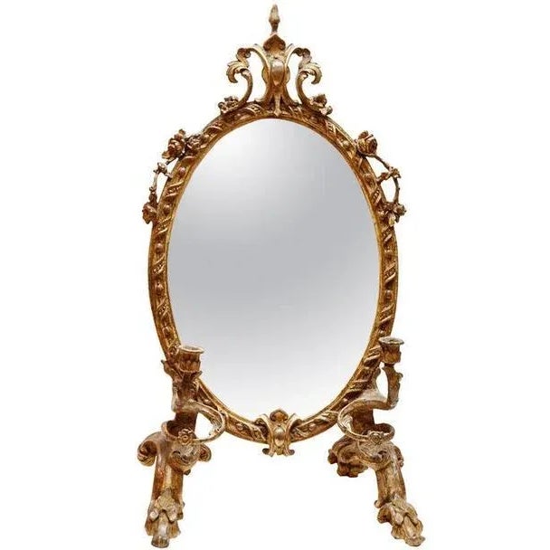 19th century Italian Girandola Gesso Table Mirror with carved detail. 17.5L 35"H