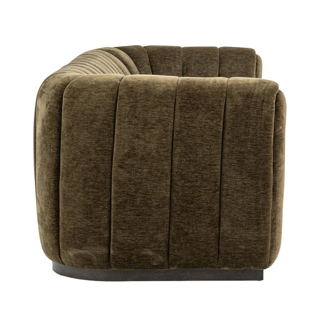 Mid-Century Modern Olive Velvet Tufted Sofa For Sale - Image 3 of 8