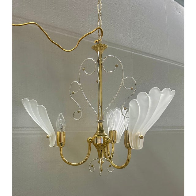 1980s Vintage Brass and Silver Three-Light Shell Chandelier, 1984 For Sale - Image 5 of 7