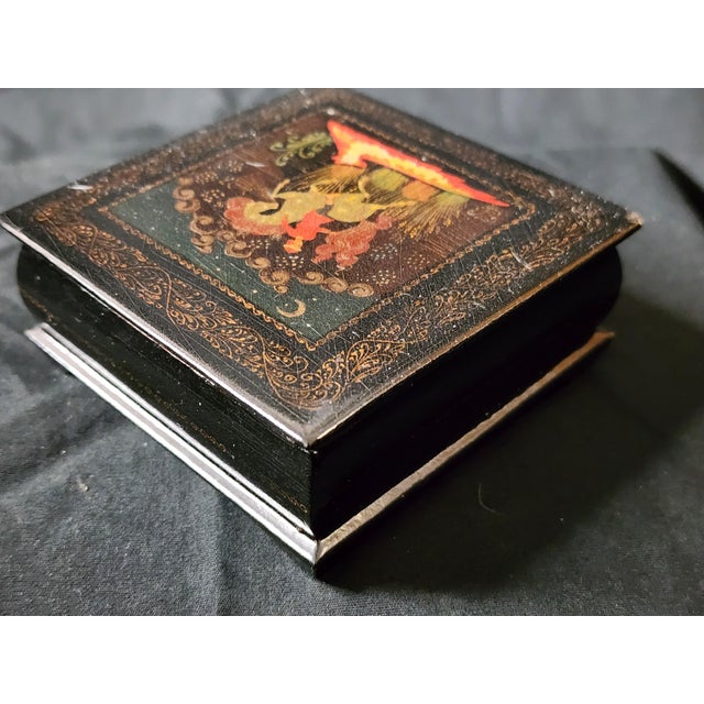 Vintage Hand Painted Lacquerware Palekh Miniature Table Box With Receipt From Prior Sale in 1990s For Sale In West Palm - Image 6 of 17