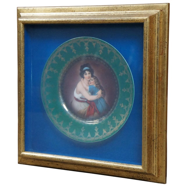 Framed antique 19th century Royal Vienna style plate by Hutschenreuther with beehive mark, in green and gold with a...