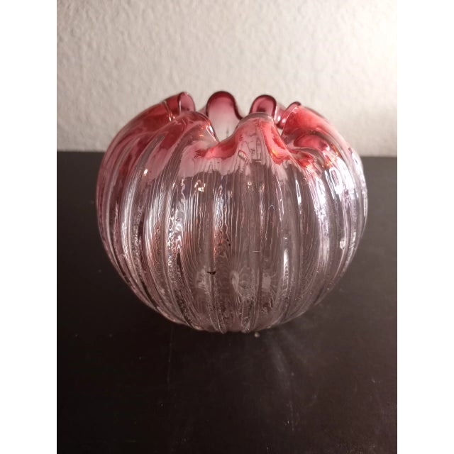 1900 - 1909 Victorian Hand Blown Cranberry Glass Rose Bowl For Sale - Image 5 of 6