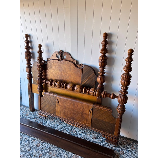 Wood Vintage Art Deco Full/Double Bedframe Waterfall Poster Bed For Sale - Image 7 of 10