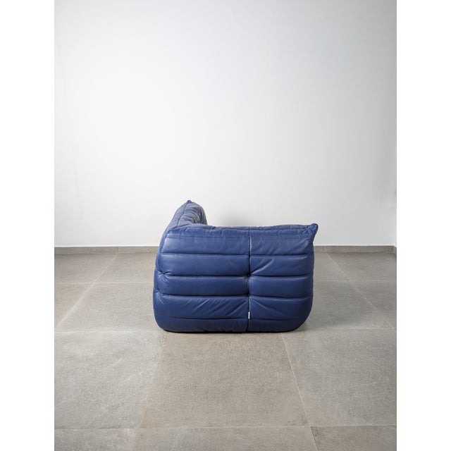 Blue Vintage Togo Corner Sofa in French Blue Leather by Michel Ducaroy for Ligne Roset, 1980s For Sale - Image 8 of 16