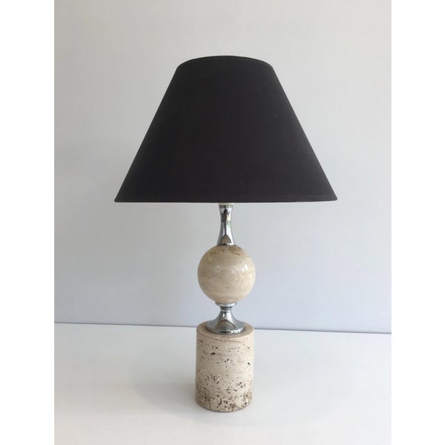 Philippe Barbier, Travertine and Chrome Table Lamp, French, circa 1970 For Sale - Image 6 of 13