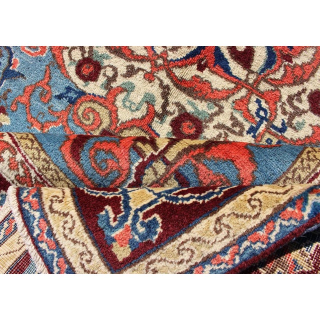 Antique Sivas Fine Rug With Blue Background Wine Border and Intricate Design For Sale - Image 10 of 11