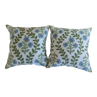 Pair of Floral Crewel Pillows For Sale