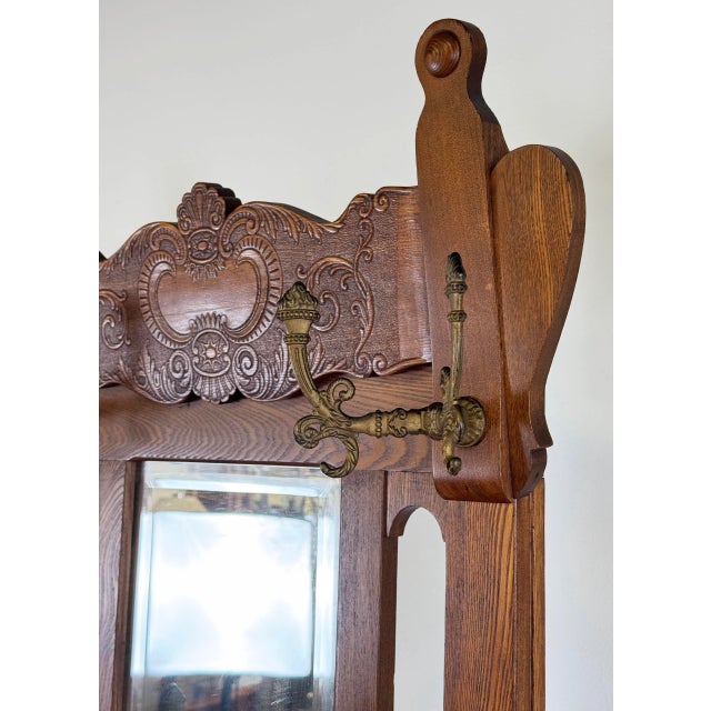 Wood Antique Early 20th C American Oak Hall Tree For Sale - Image 7 of 10