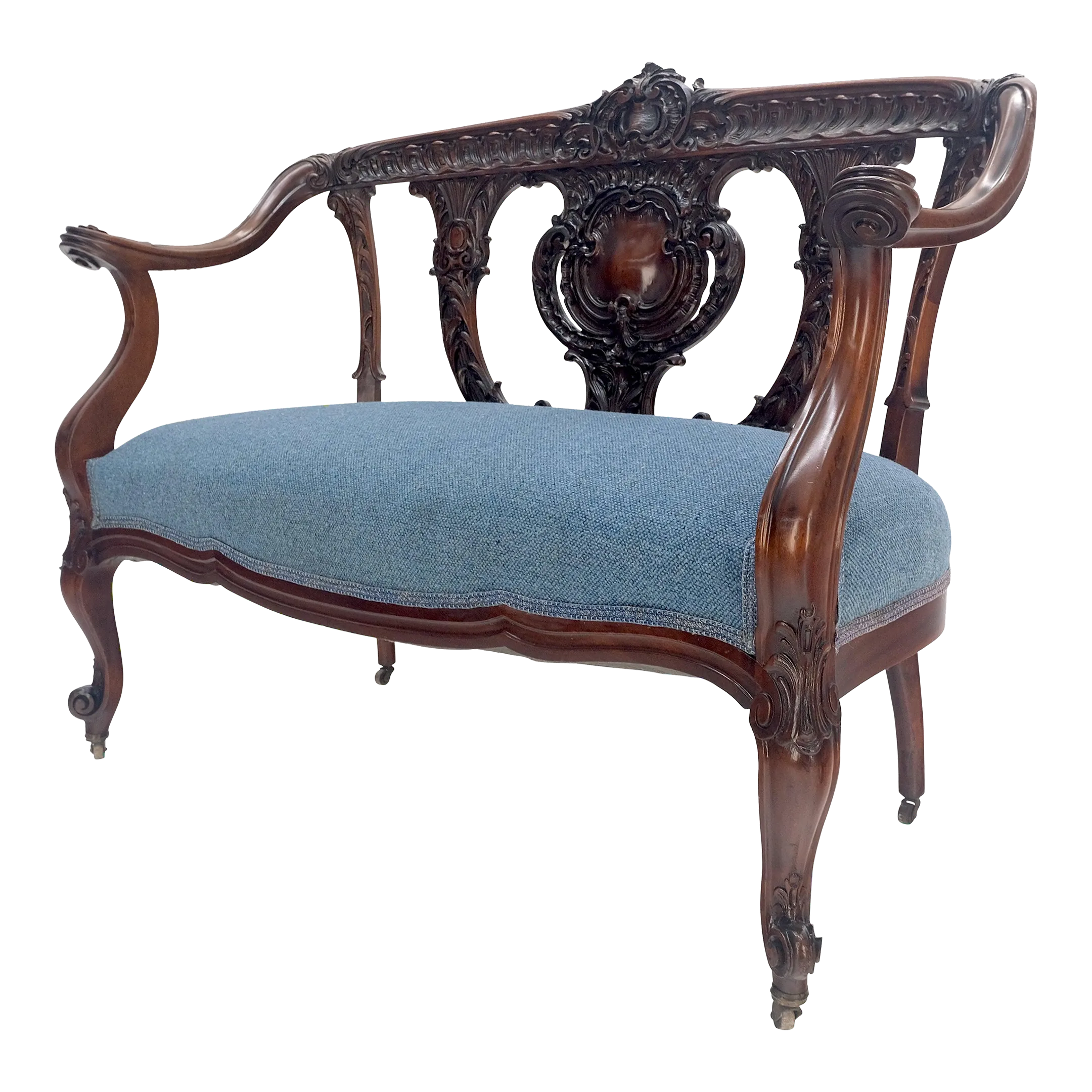 Very Fine Details Carved Mahogany Circa 1920s Settee Loveseat Sofa