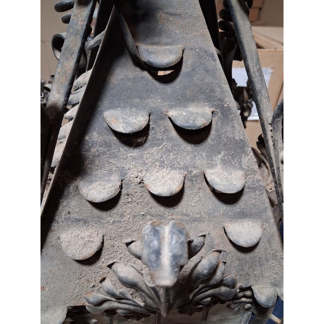 19th Century French Gothic Revival Wrought Iron & Stained Glass Hanging Lantern For Sale In New Orleans - Image 6 of 6