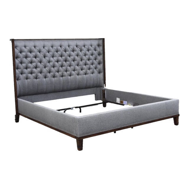 Vanguard Furniture Michael Weiss King Size Bed Frame Tufted Grey Fabric For Sale
