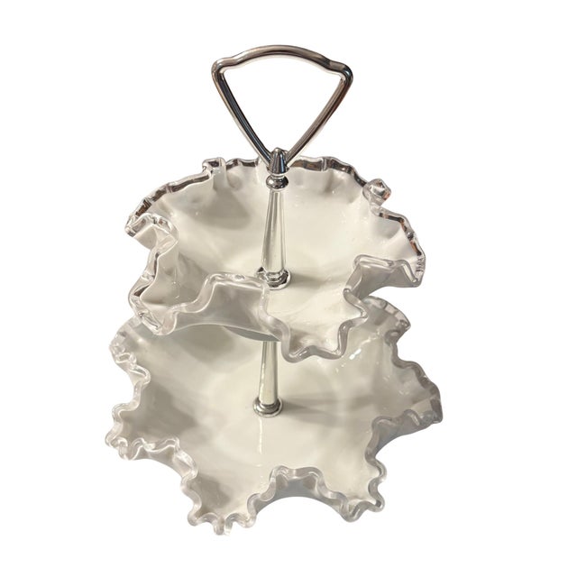 Fenton Art Glass Company 1950s Fenton Silver Crest Two Tier Tray For Sale - Image 4 of 7