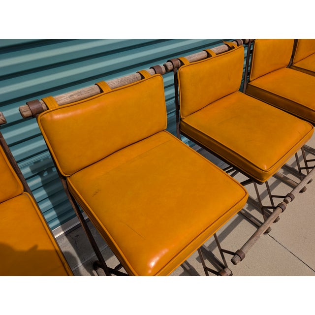 Vintage Mid Century Attributed to Cleo Baldon Barstools for Terra, Los Angeles – Iron, Oak & Leather For Sale - Image 14 of 18