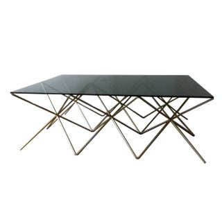 Wire Steel & Glass Coffee Table For Sale